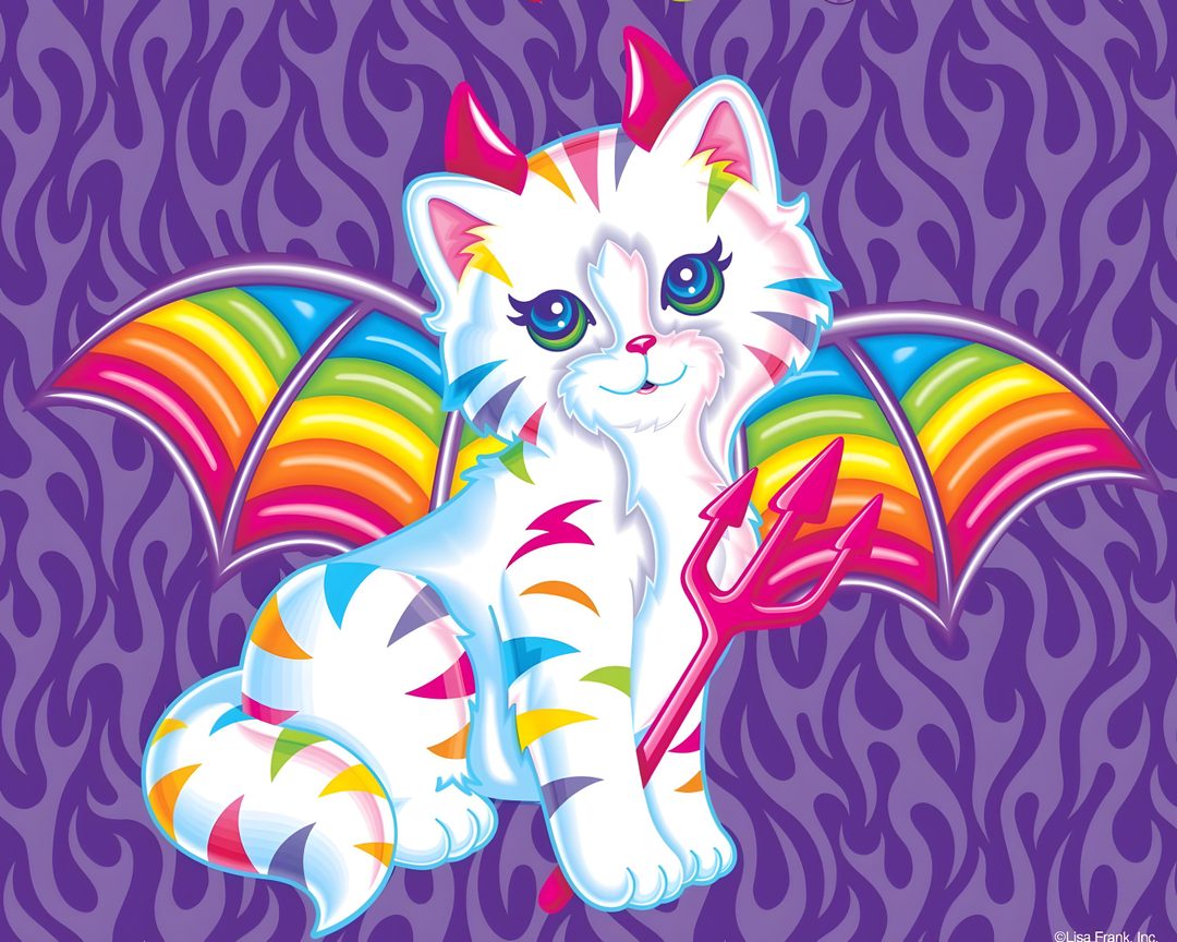 a white cat sitting on top of a purple background Lisa Frank Halloween light slate gray
