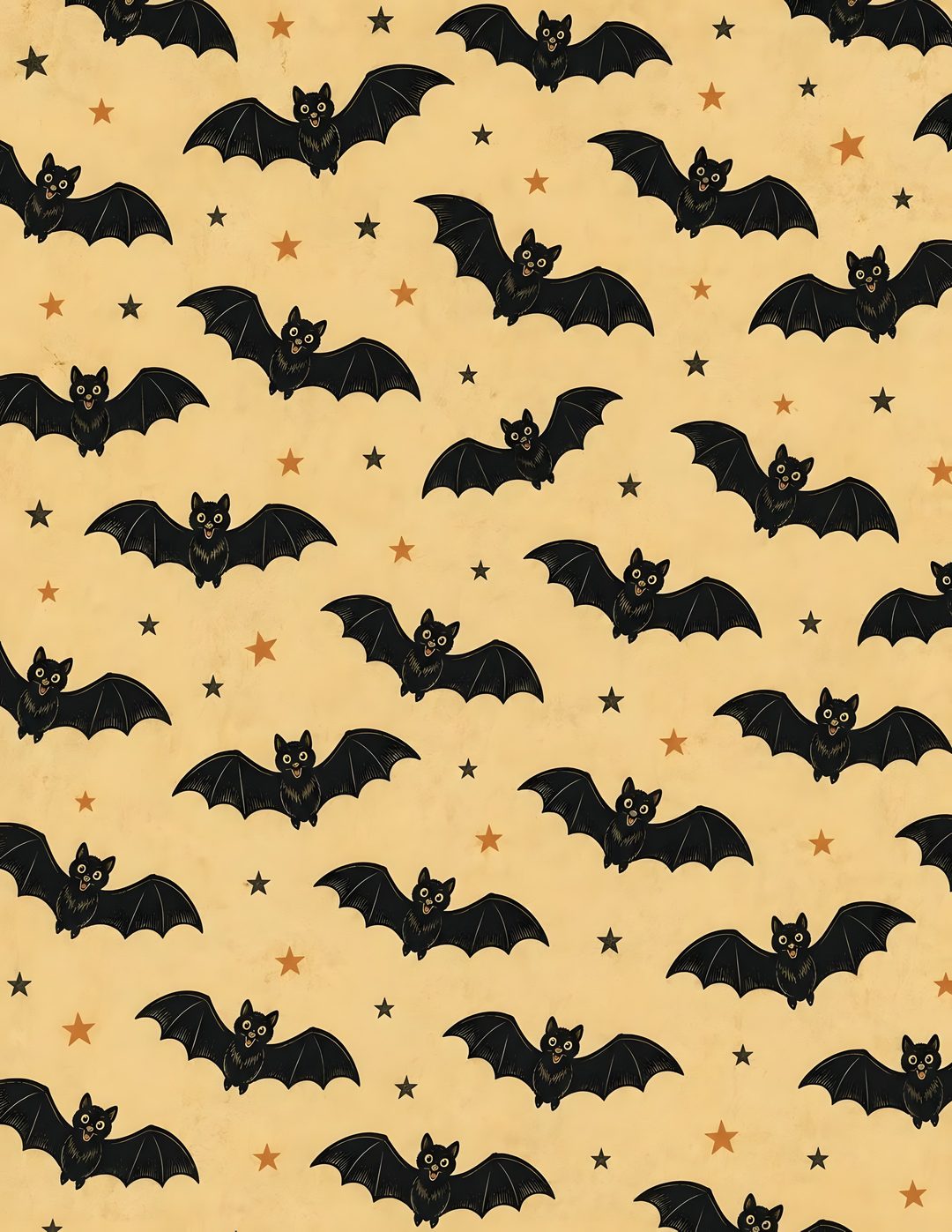 an image of bats flying through the air with stars on them in black and beige Halloween Bat Silhouettes Retro burlywood