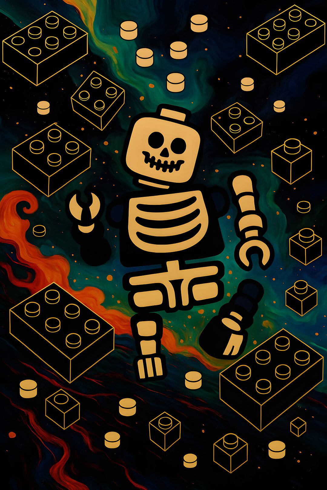 an image of a skeleton surrounded by blocks Halloween Lego Toys, Lego, black