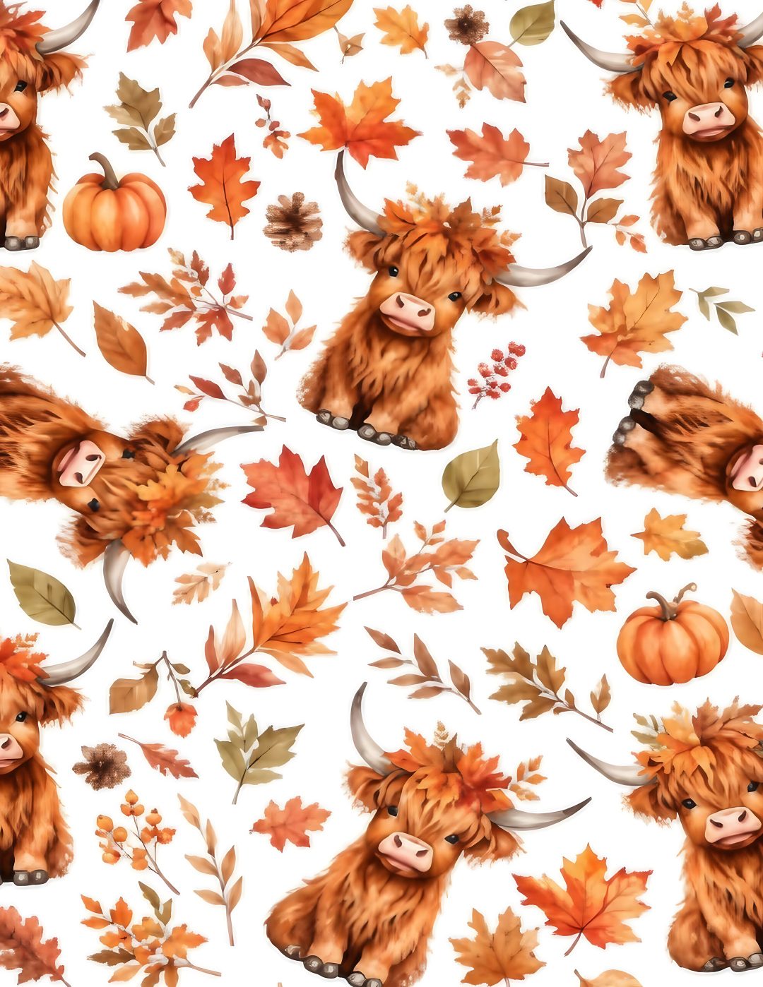 an animal with horns and autumn leaves on a white background is featured in this image Cute Halloween Highland Cow Cute Fall Backgrounds, Diamond Art, Design, peach puff
