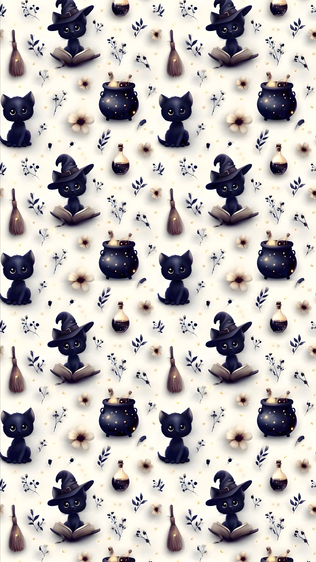 an image of a pattern with cats and witches Halloween Fabric Cat Bones Witch And Cat Pattern, Whimsical Art, Dark Backgrounds, Pattern, linen