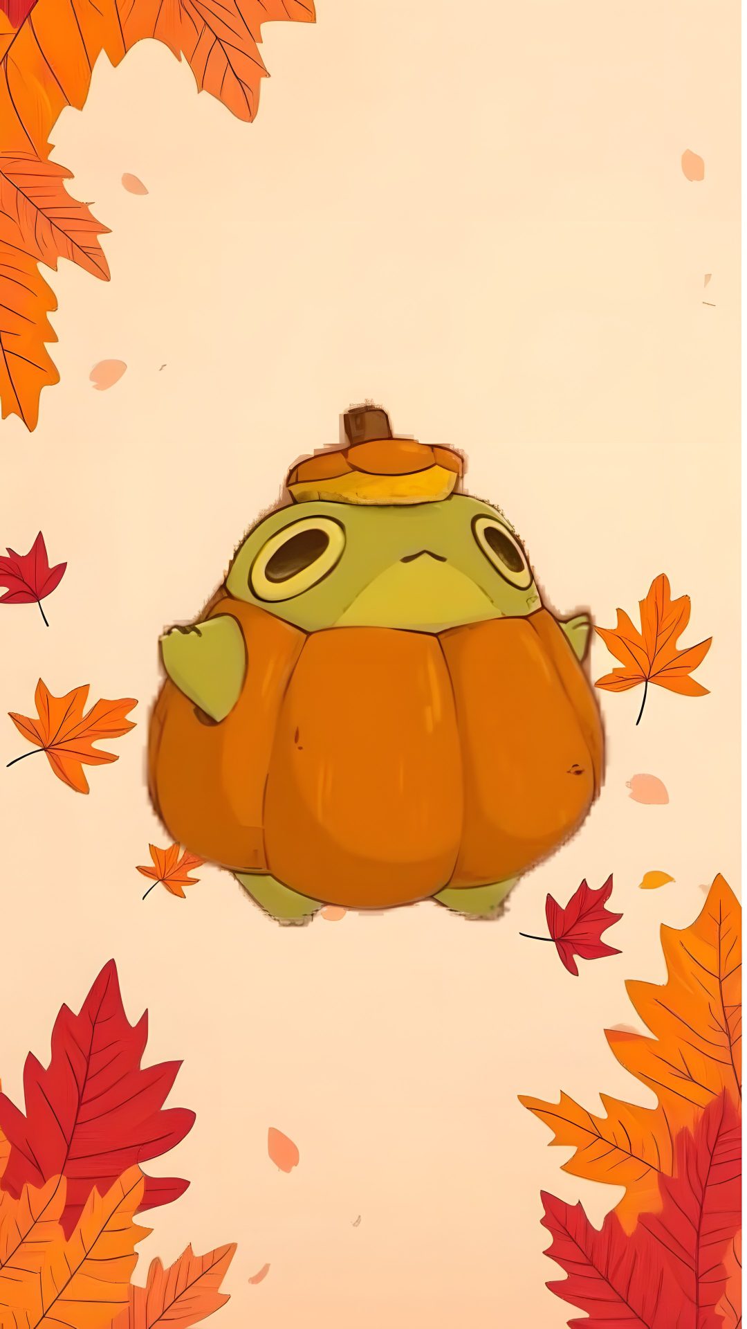 a cartoon character floating in the air surrounded by leaves Frog Halloween Halloween, Animals, Cute Frogs, Cute Halloween Frog Drawing, peach puff