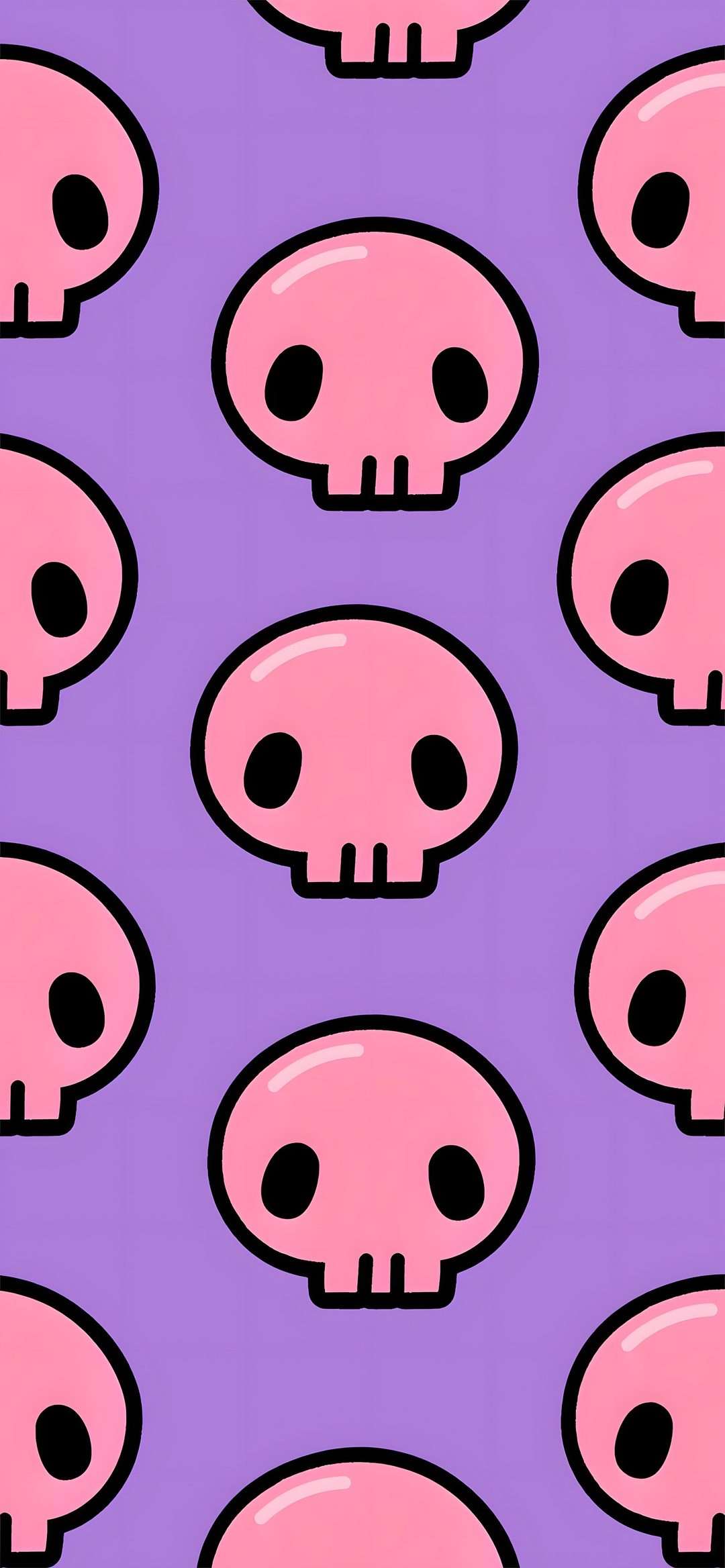 a purple background with black and pink skulls on it Pink And Purple Halloween Kuromi Skull, Skull, Pink Skull, Purple, Pink,