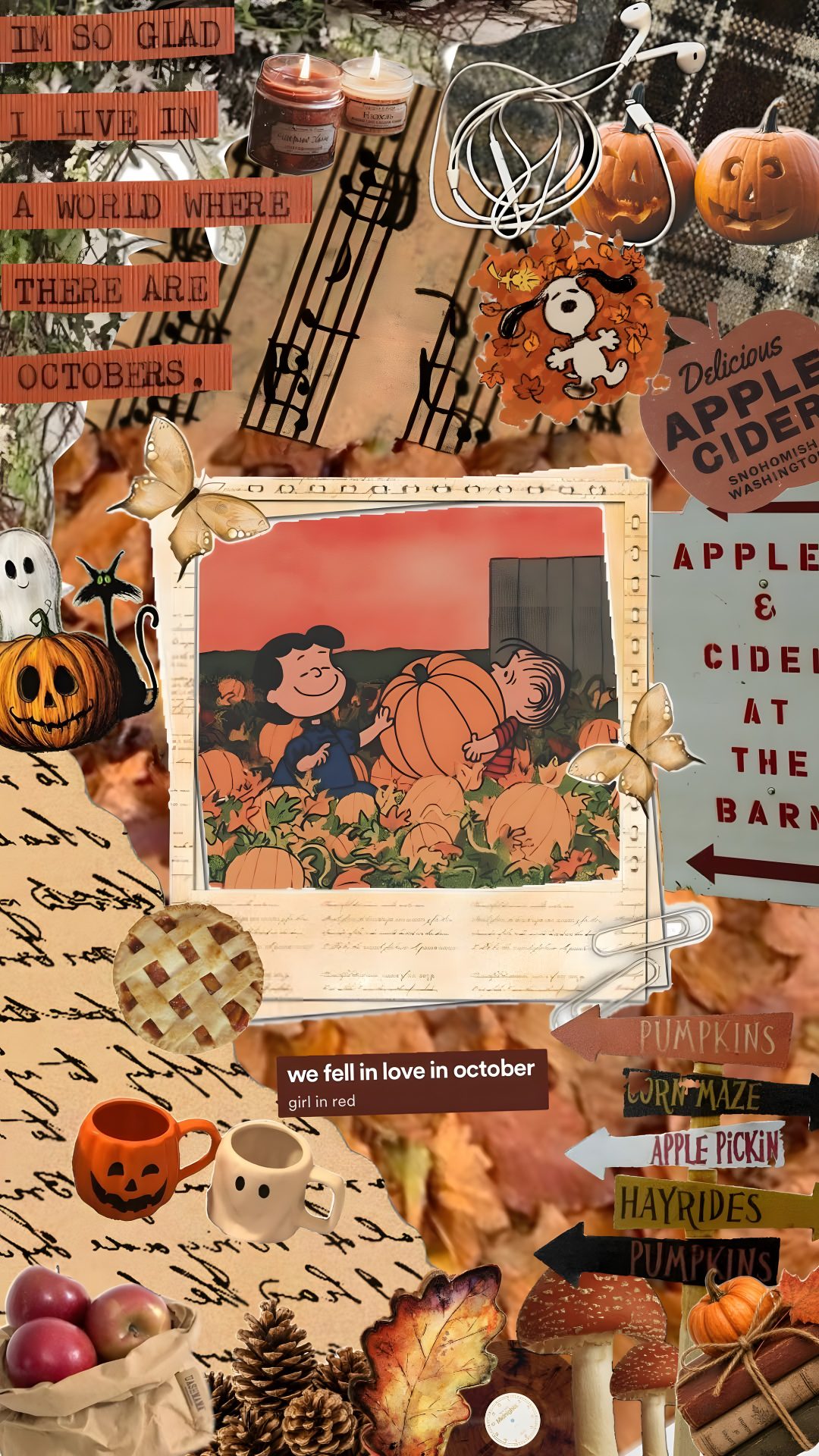 a collage of halloween images with pumpkins and other items Cozy Halloween Aesthetic sienna