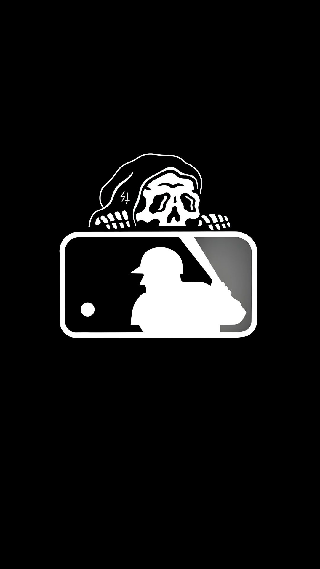 a baseball player with a skull on the back of his hat Baseball Halloween black