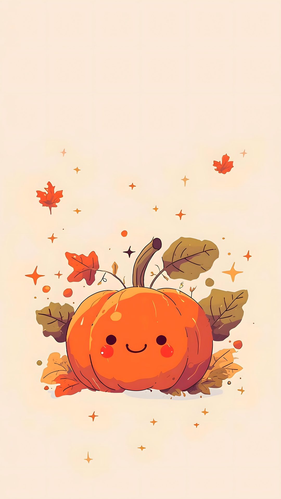an orange pumpkin with leaves on it's head sitting in the middle of fall Halloween Apple Watch Faces antique white