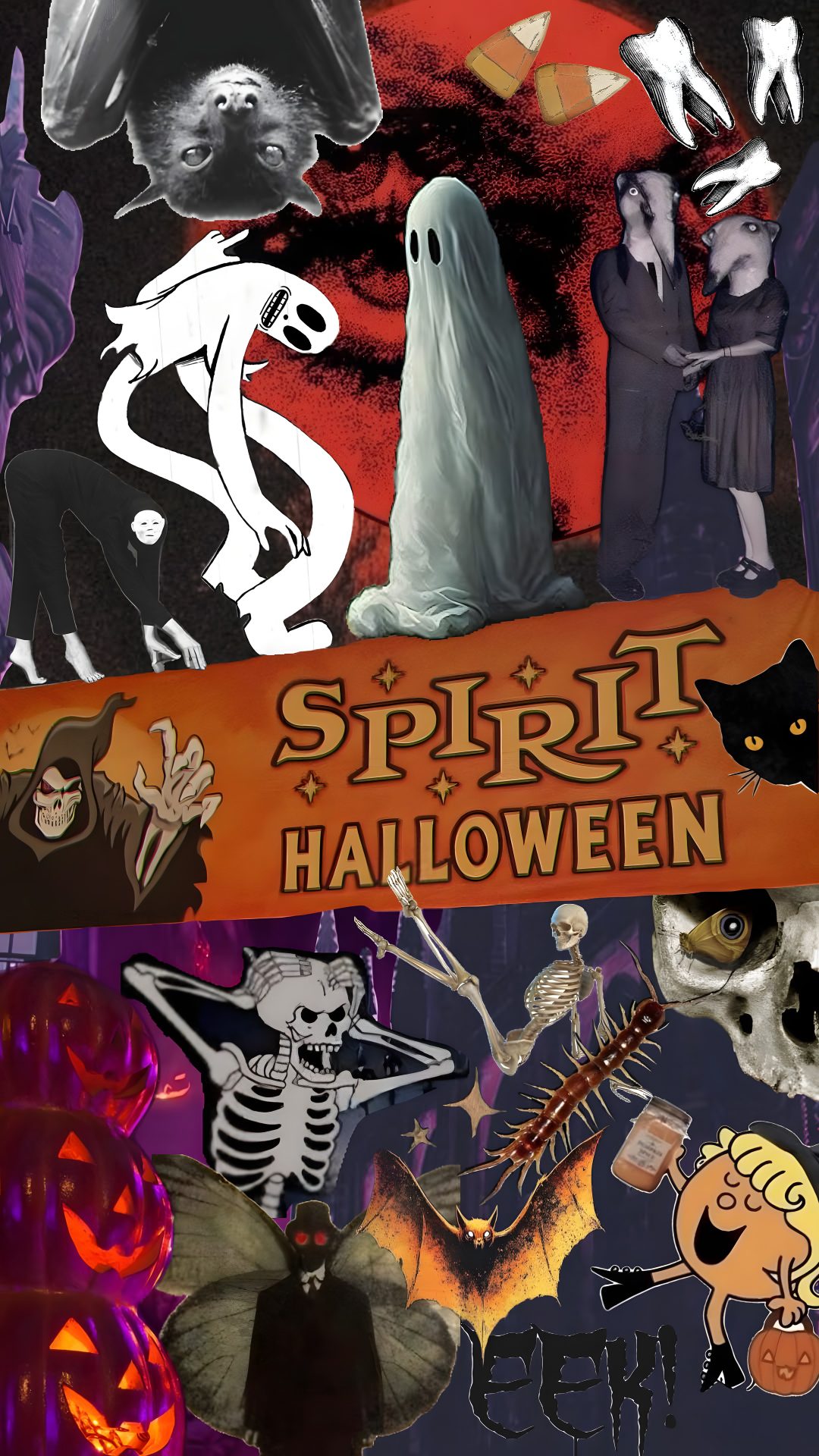 an image of halloween collages with pumpkins and ghostes on the side Halloween Y2k Aesthetic dark slate gray