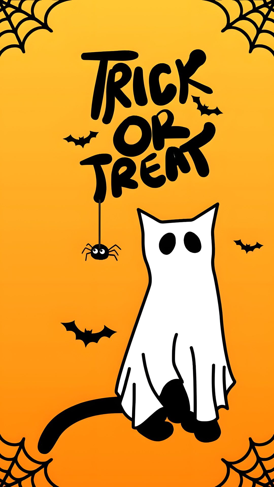 a poster for trick or treat with a ghost on it Cat Halloween Iphone orange