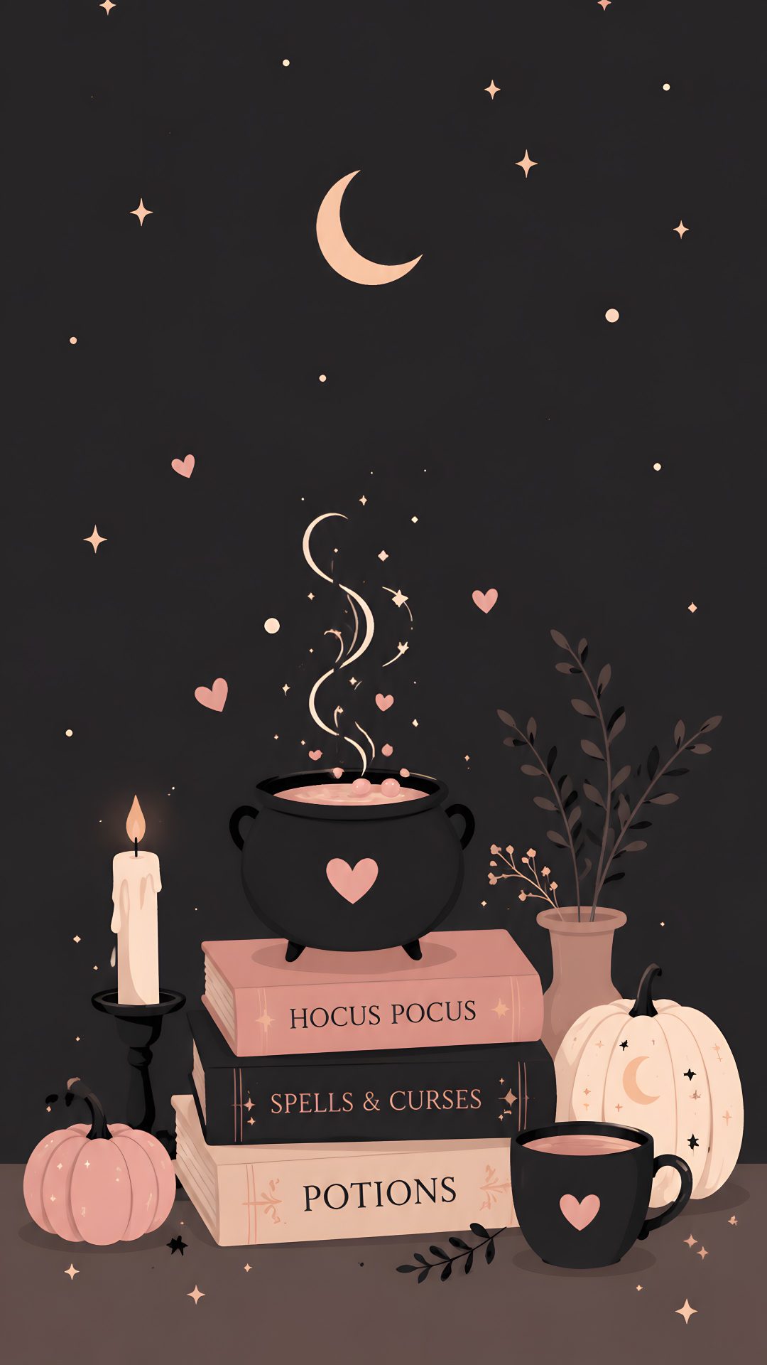 a stack of books sitting on top of each other next to a candle and potted plant Halloween For Bedroom dark slate gray
