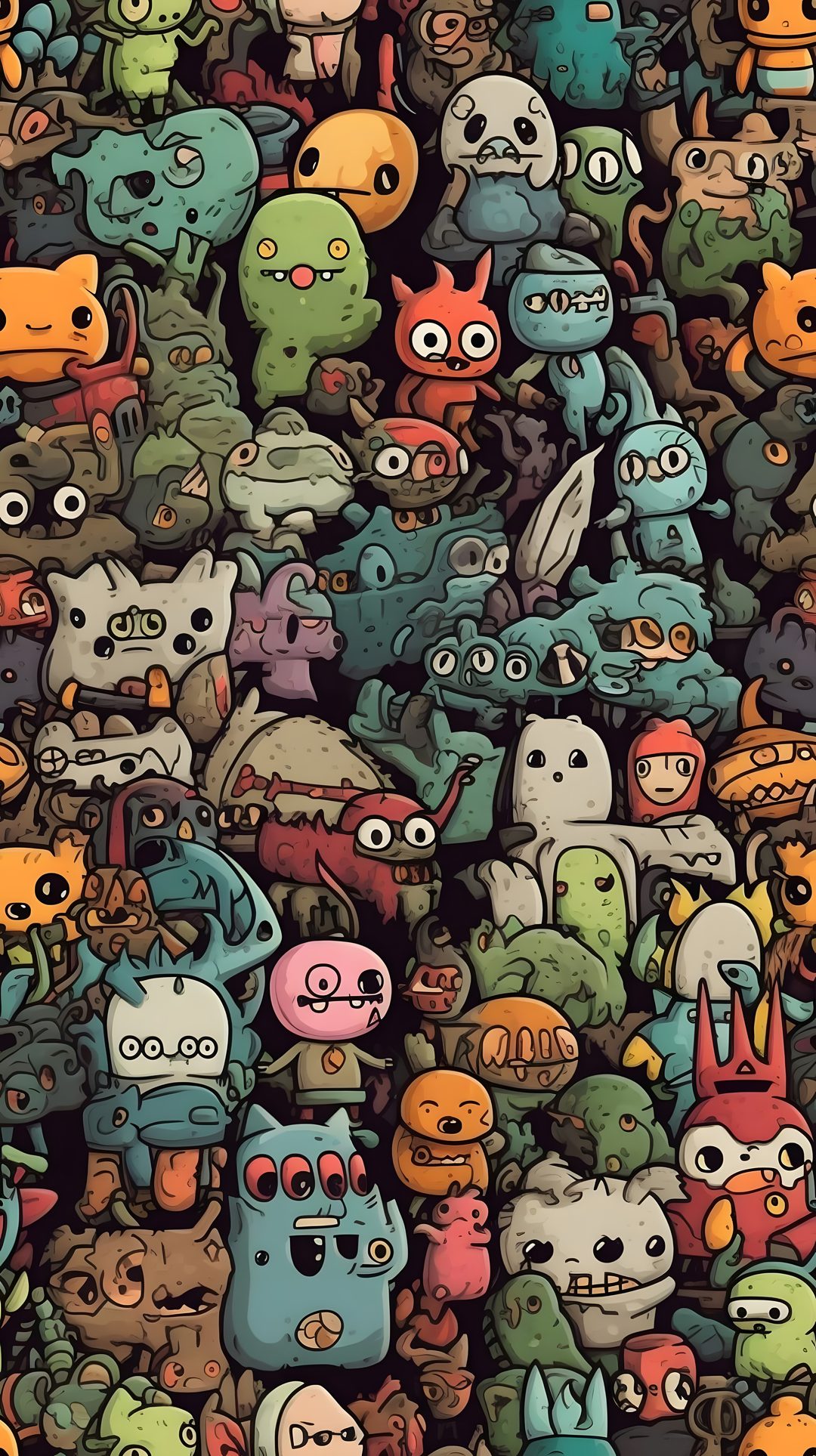 an image of many different colored monsters Halloween Monster Pattern dark olive green