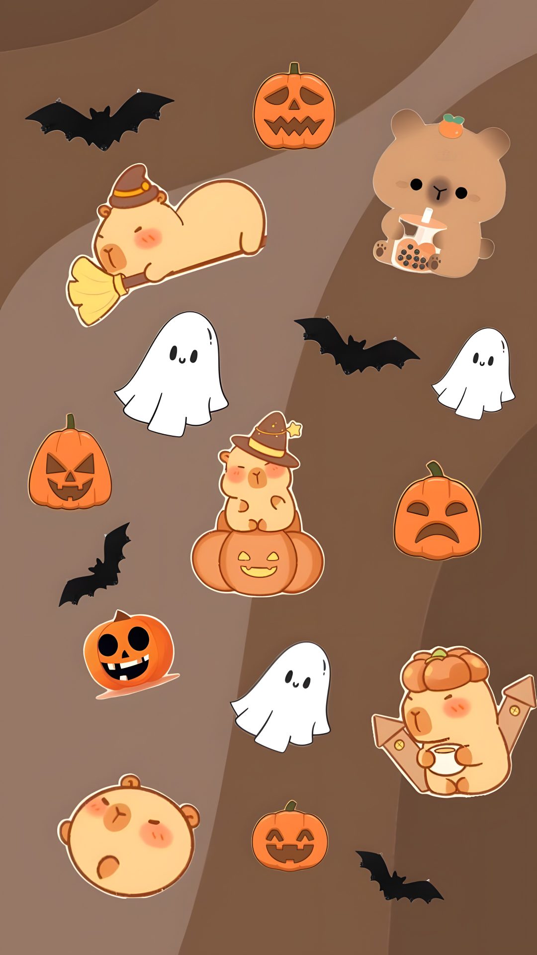an image of halloween stickers with cats and pumpkins on them, all in different shapes Cute Capybara Halloween Capybara Pet, Hunter Girl, Halloween, Demon Hunter, sienna