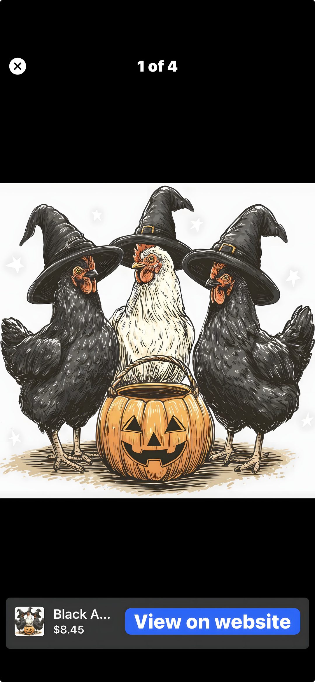 three black chickens standing next to a jack - o'- lantern with witches on it Halloween Chicken dark slate gray