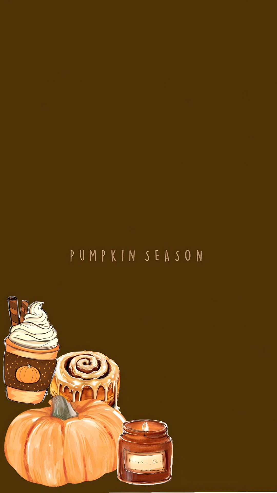 pumpkins and candles on a brown background with the words pumpkin season written above them Fall/autumn Halloween Pumpkin Aesthetic saddle brown