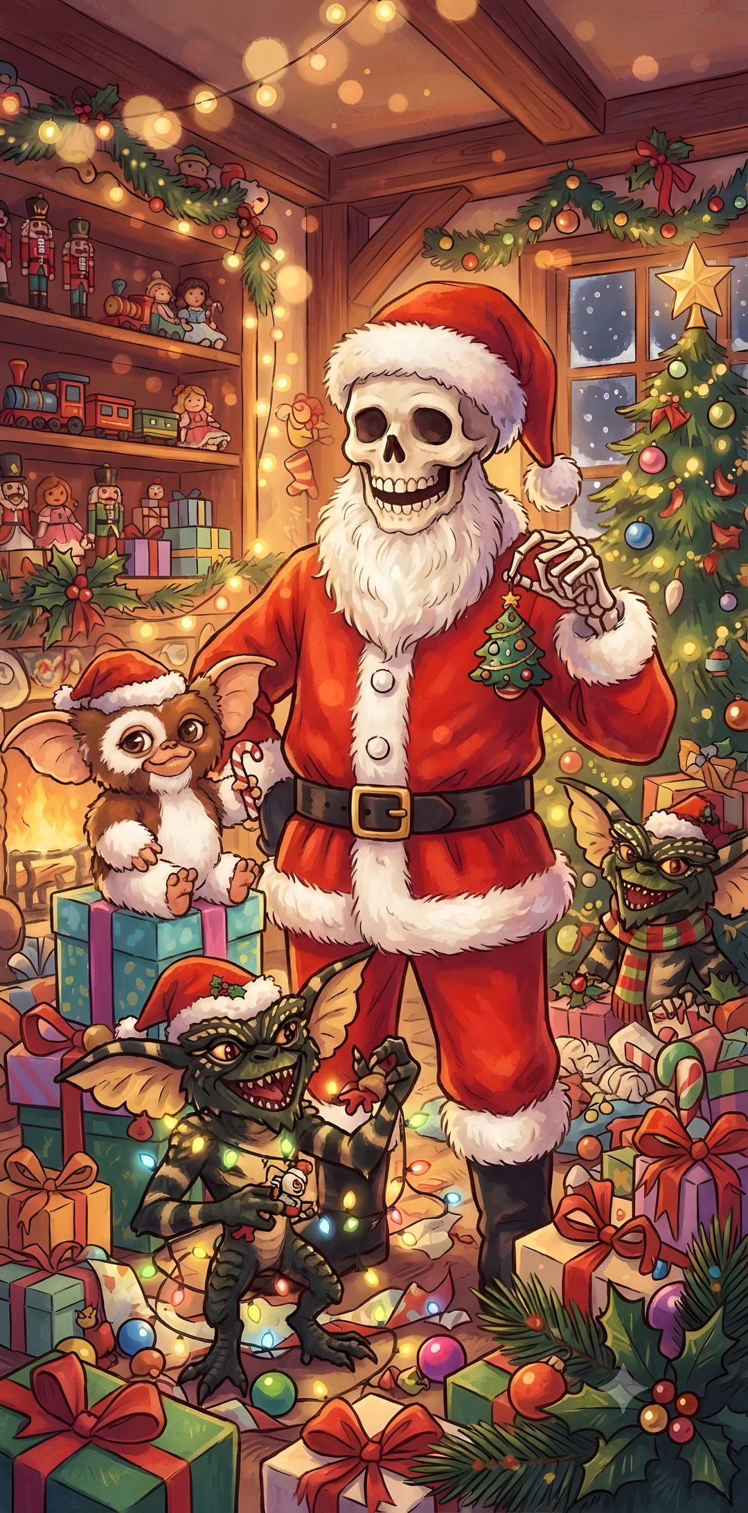 a painting of santa claus with his presents Halloween Christmas sienna