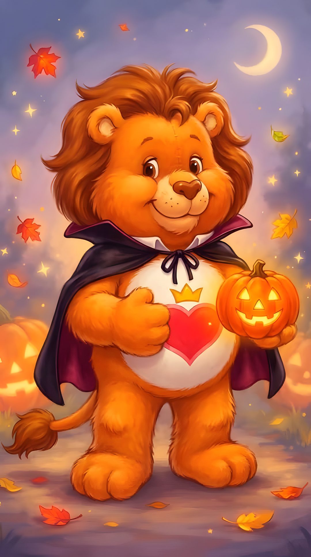 a painting of a teddy bear holding a pumpkin Halloween Care Bear indian red
