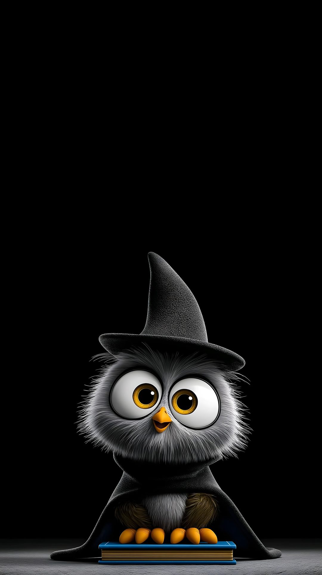 an owl wearing a witches hat and sitting on a blue object in front of a black background Halloween Owl Hd Popular, Cute Owl, Android, Cool Walls, Aesthetic Art, Art, black