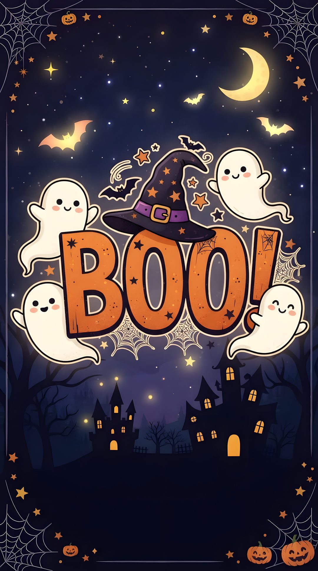a halloween poster with ghost and pumpkins on it Halloween Themed For Kids dark slate gray