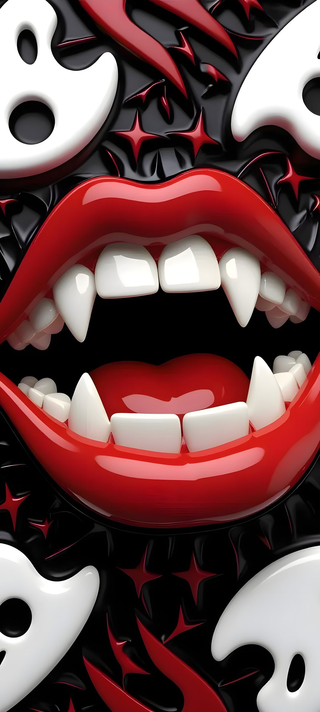 a close up of a person's mouth with white teeth and vampire masks on it Halloween Teeth maroon
