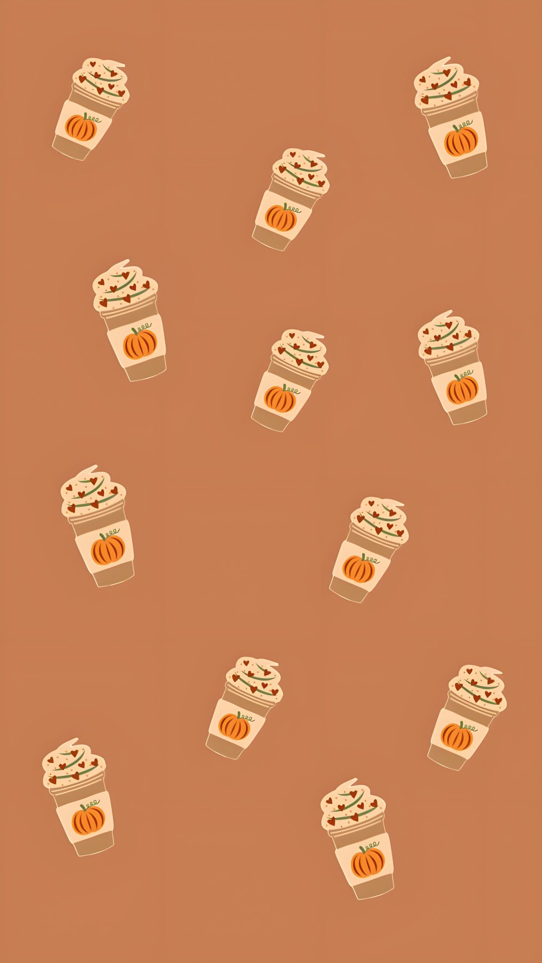 coffee cups with pumpkins on them are arranged in the shape of an orange background Cute Halloween Coffee peru