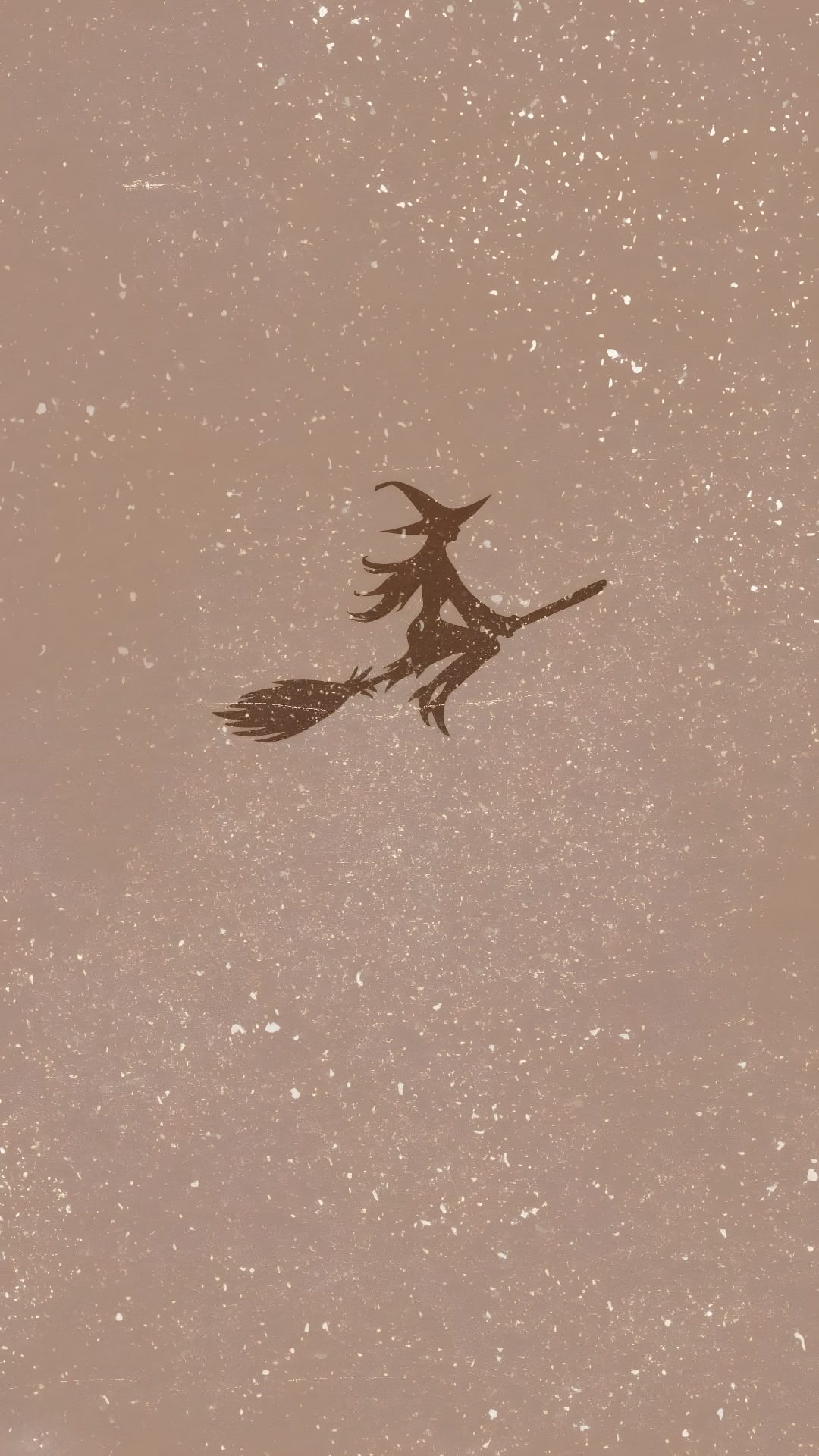 a drawing of a witch on a broom flying through the air with snow all around Minimalist Halloween Phone rosy brown