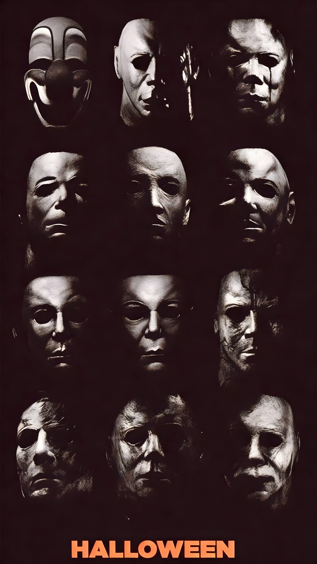 the poster for halloween is shown in black and white, with many different masks on it Halloween Ii Michael Myers Halloween, Michael Myers, Art, black