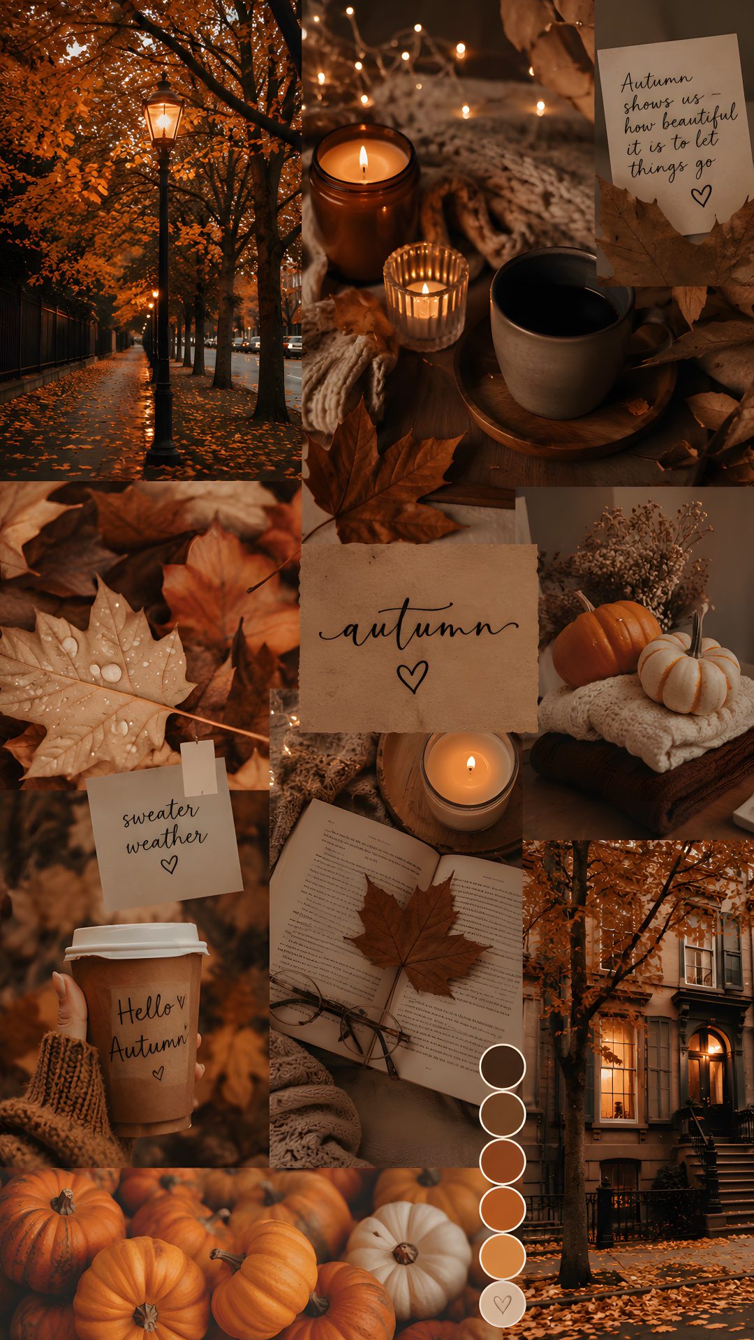 autumn collage with candles, pumpkins and leaves Aesthetic Aesthetic Autumn Halloween saddle brown