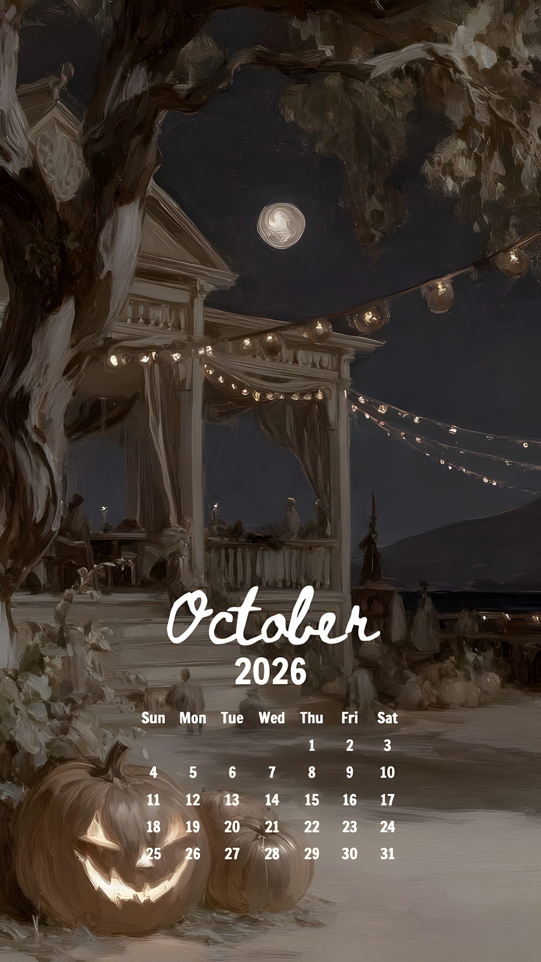 an image of a calendar for october with pumpkins on the ground in front of a gazebo Halloween Calendar dark slate gray