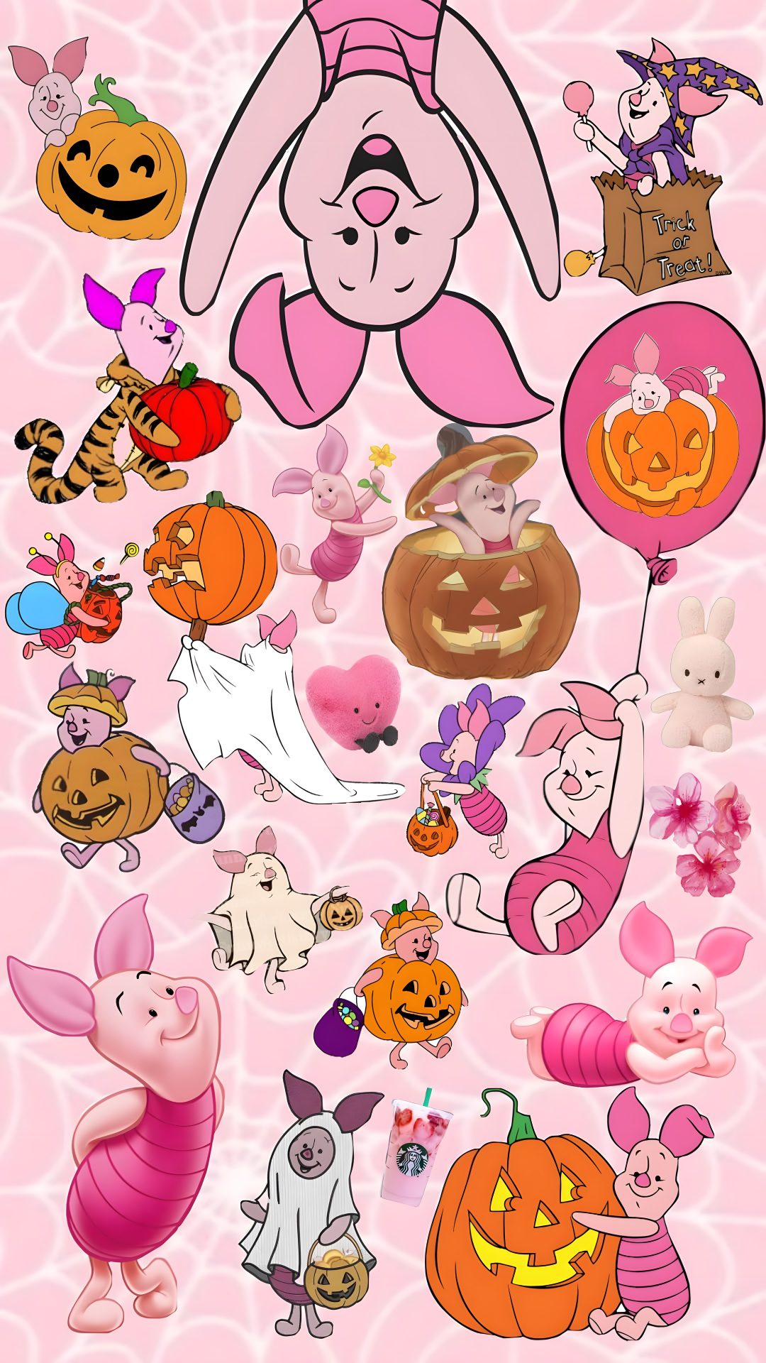 a pink background with many different cartoon characters Pink Disney Halloween misty rose