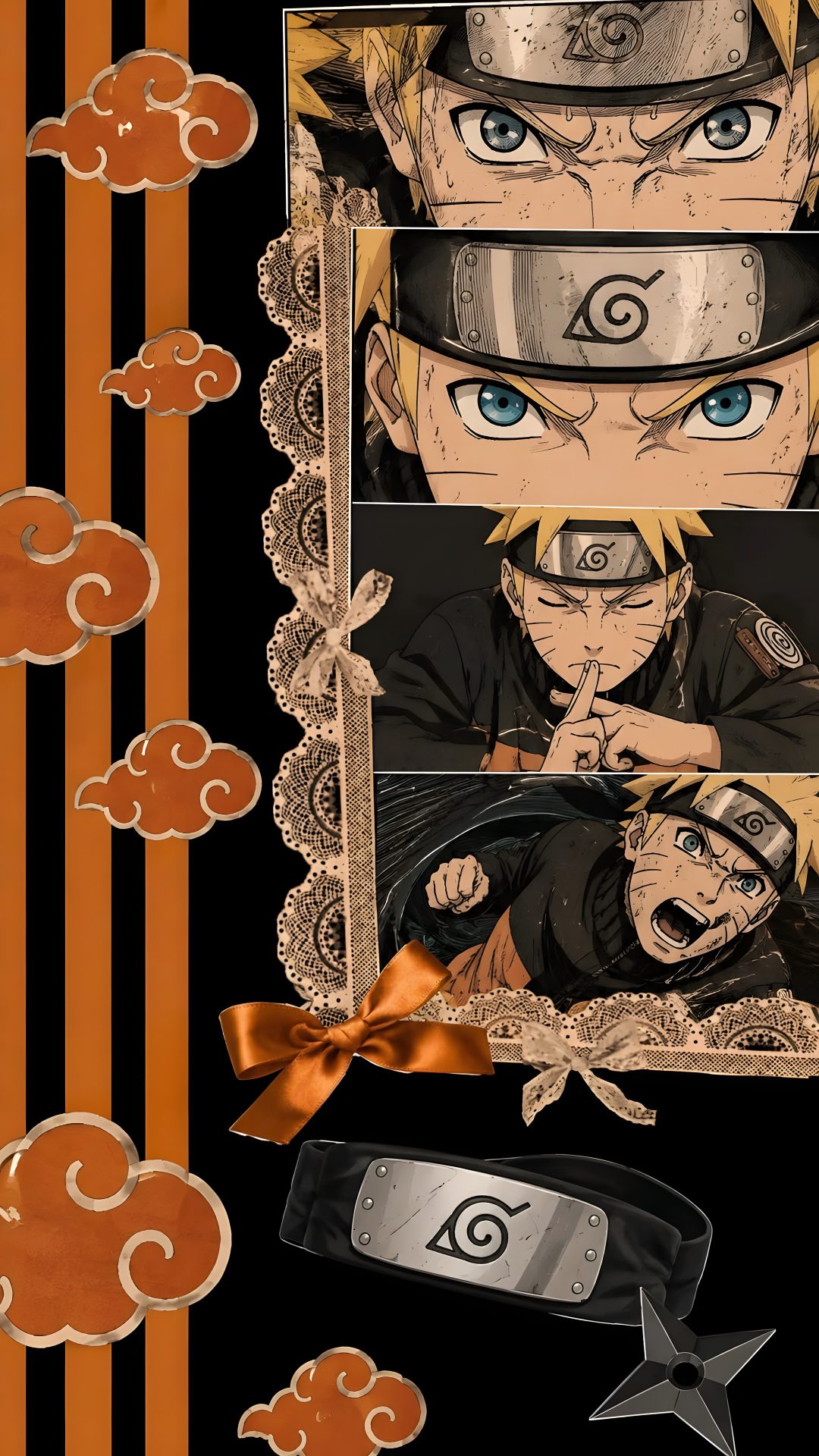 an image of anime characters with blue eyes and gold trimmings on black background Halloween Naruto saddle brown