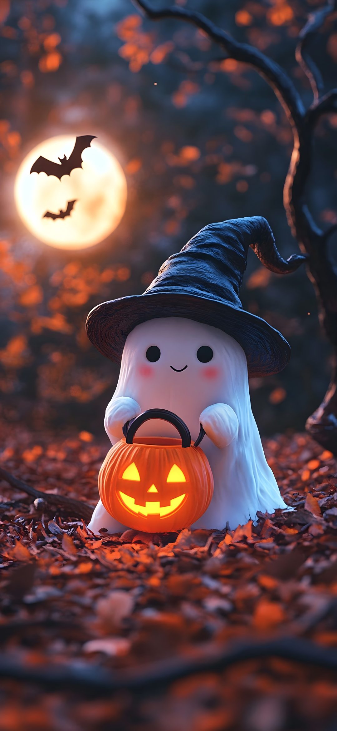 a halloween scene with a pumpkin and ghost Ios 26 Halloween dark slate gray
