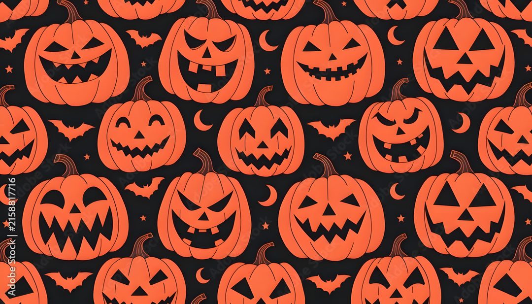 halloween pumpkins with jack - o'- lanterns on them are all over the place Halloween Pumpkin Pattern indian red