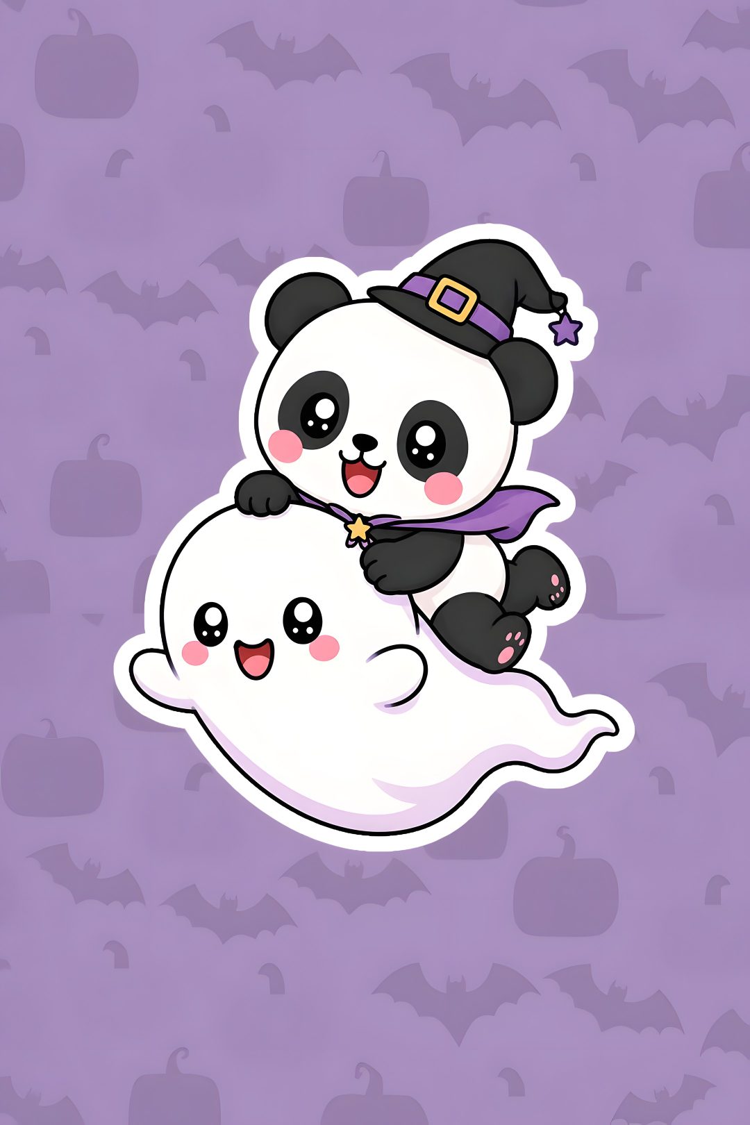 a panda bear sitting on top of a ghost Cute Halloween Panda dark gray