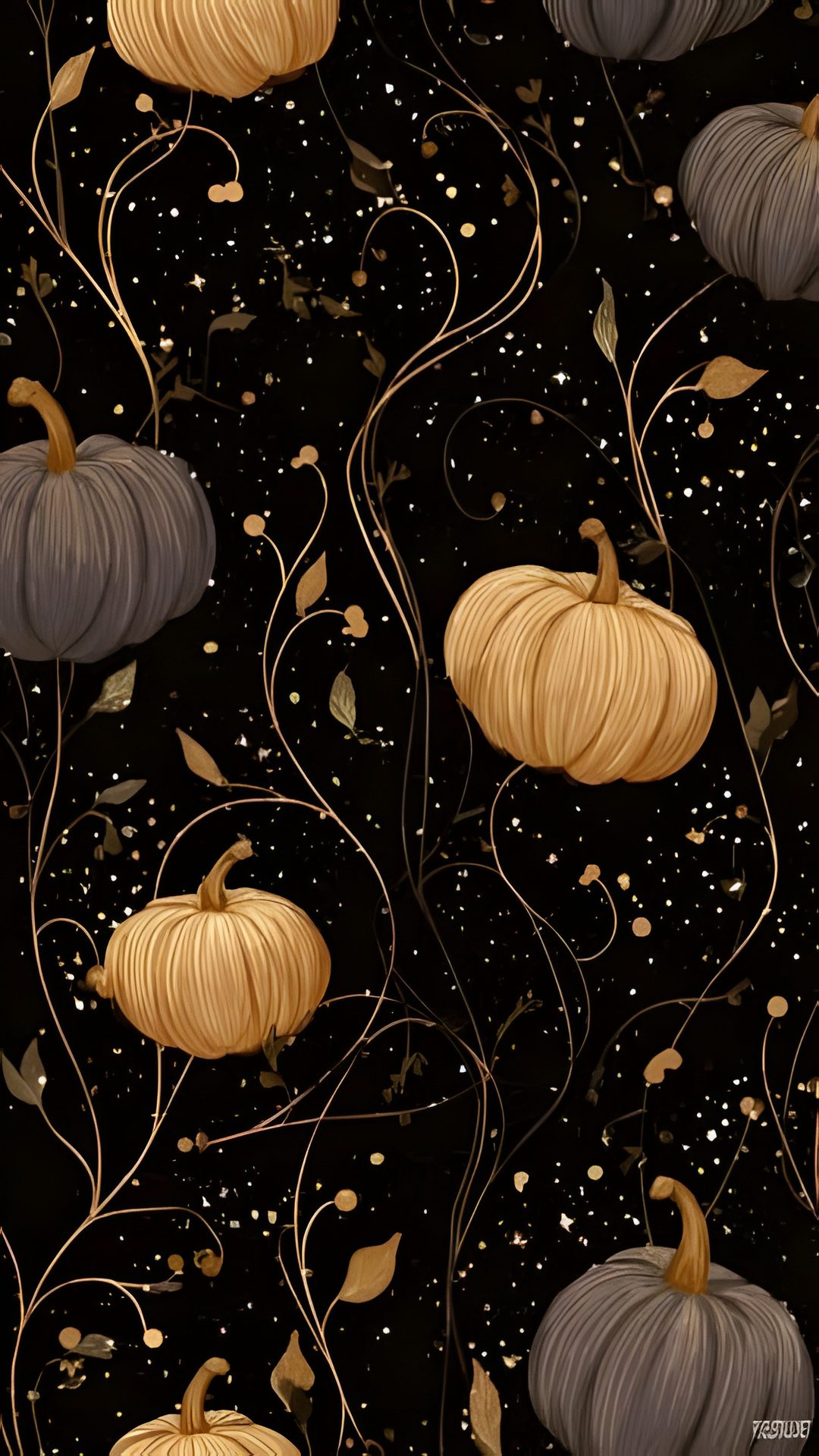 a black and gold wallpaper with pumpkins on it Black And Gold And Orange Halloween black