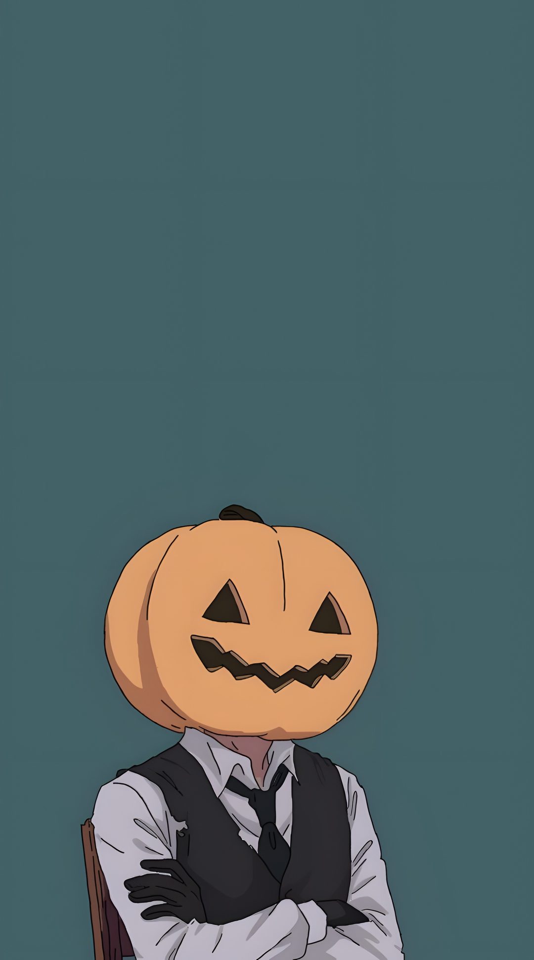 a man sitting in front of a pumpkin with his arms crossed Halloween Boy Pumpkin Head, Hello September, Dibujos Bonitos, Halloween, dark slate gray