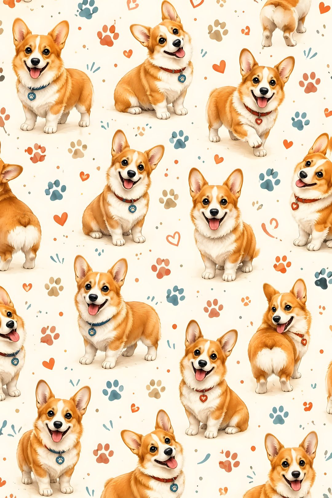 an image of a pattern with corgis and paw prints Halloween Corgi Pattern old lace