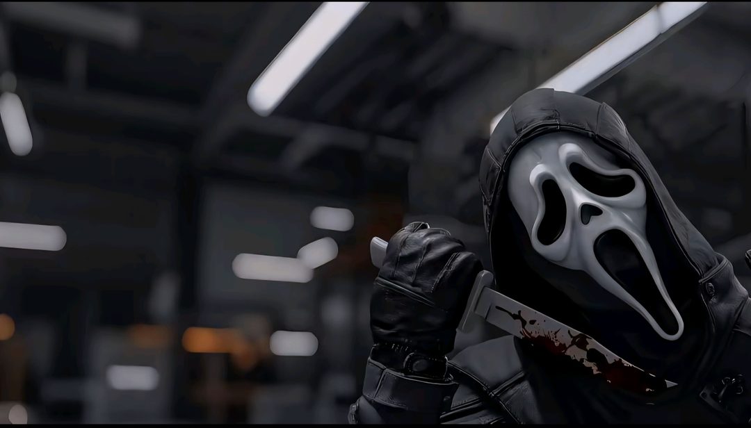 a person wearing a mask and holding a knife Halloween Scream black