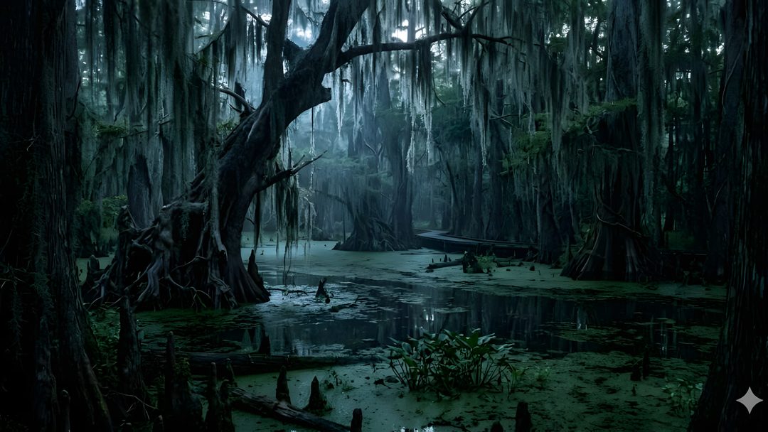 the swamp is covered in moss and trees Halloween Swamp Cypress Swamp, Jurassic Park, Halloween, Drawings, black