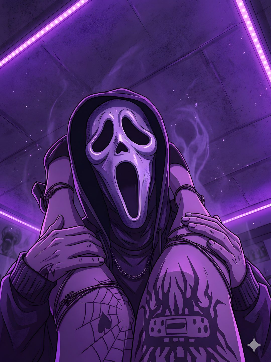 a person in a hoodie with a ghost mask on and his mouth wide open Hot Halloween dark slate blue