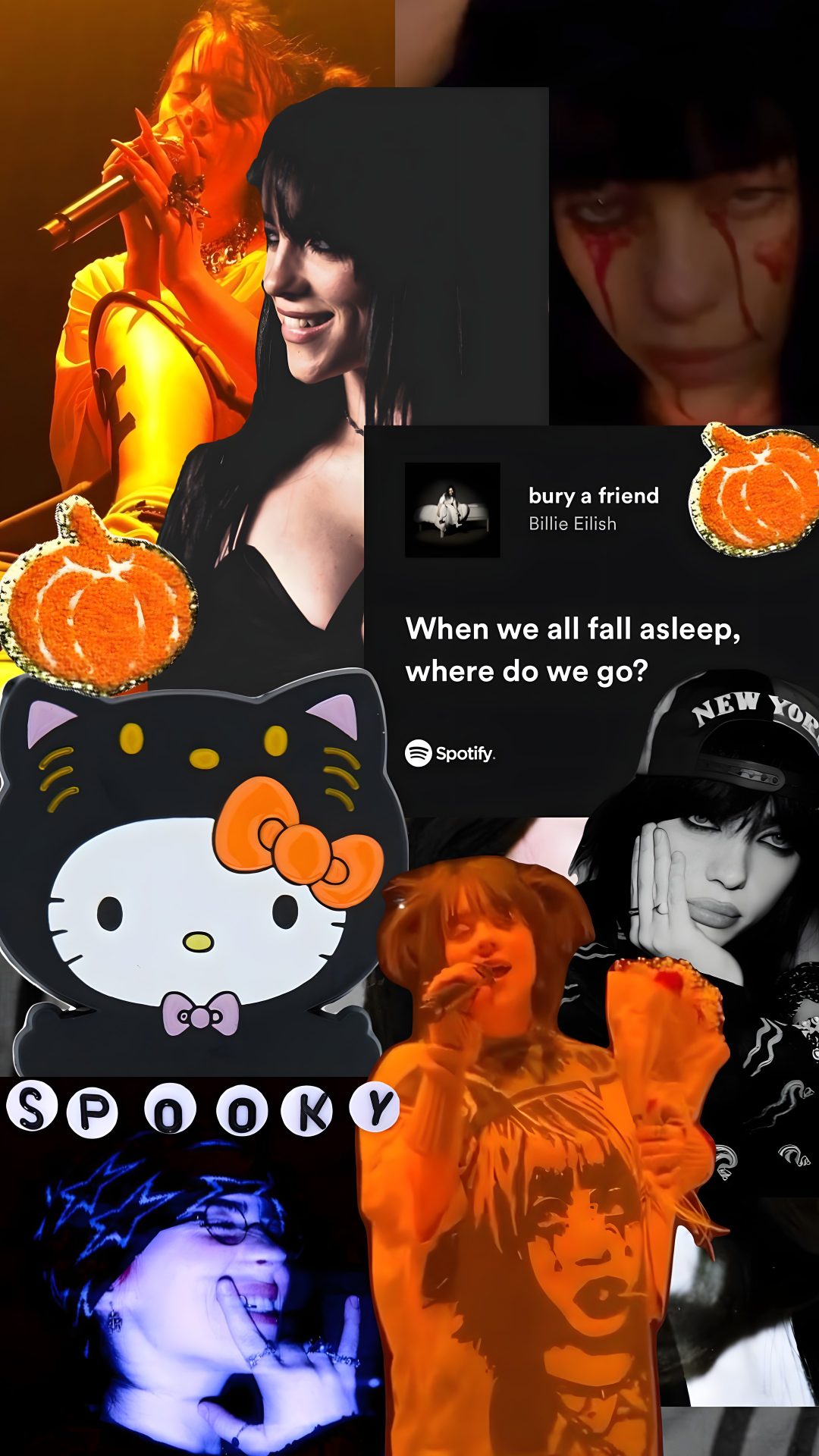 the collage has pictures of people with cats on them Billie Eilish Halloween Halloween, Billie Eilish, Pretty, black