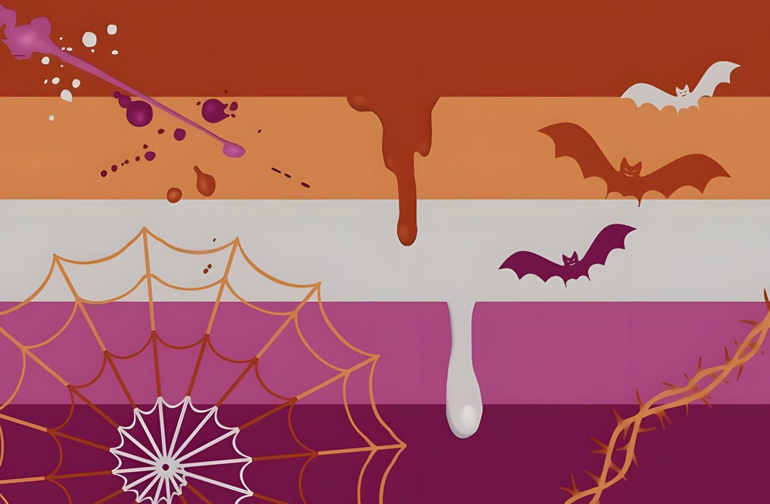 a group of bats and spider webs in different colors Lesbian Halloween sienna