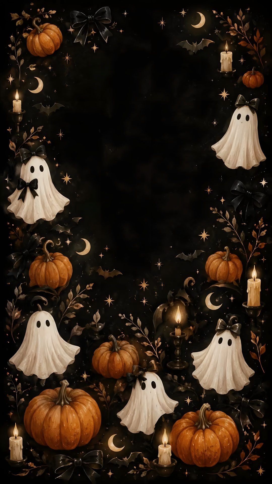 a black background with pumpkins and ghost decorations I Phone Halloween black