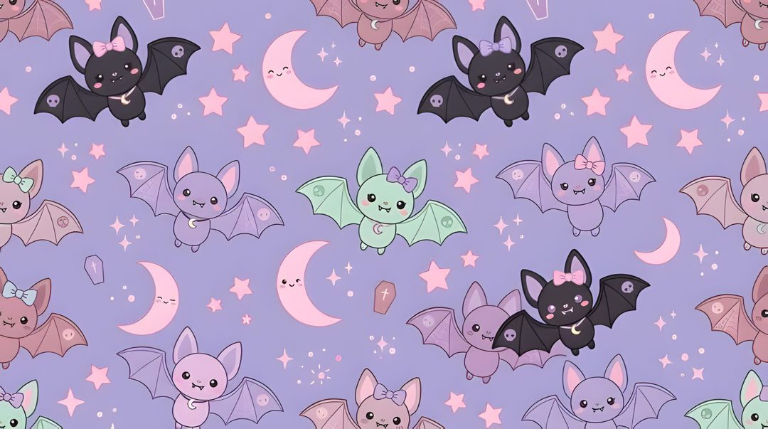 bats and stars on a purple background Pastel Halloween Desktop light steel blue