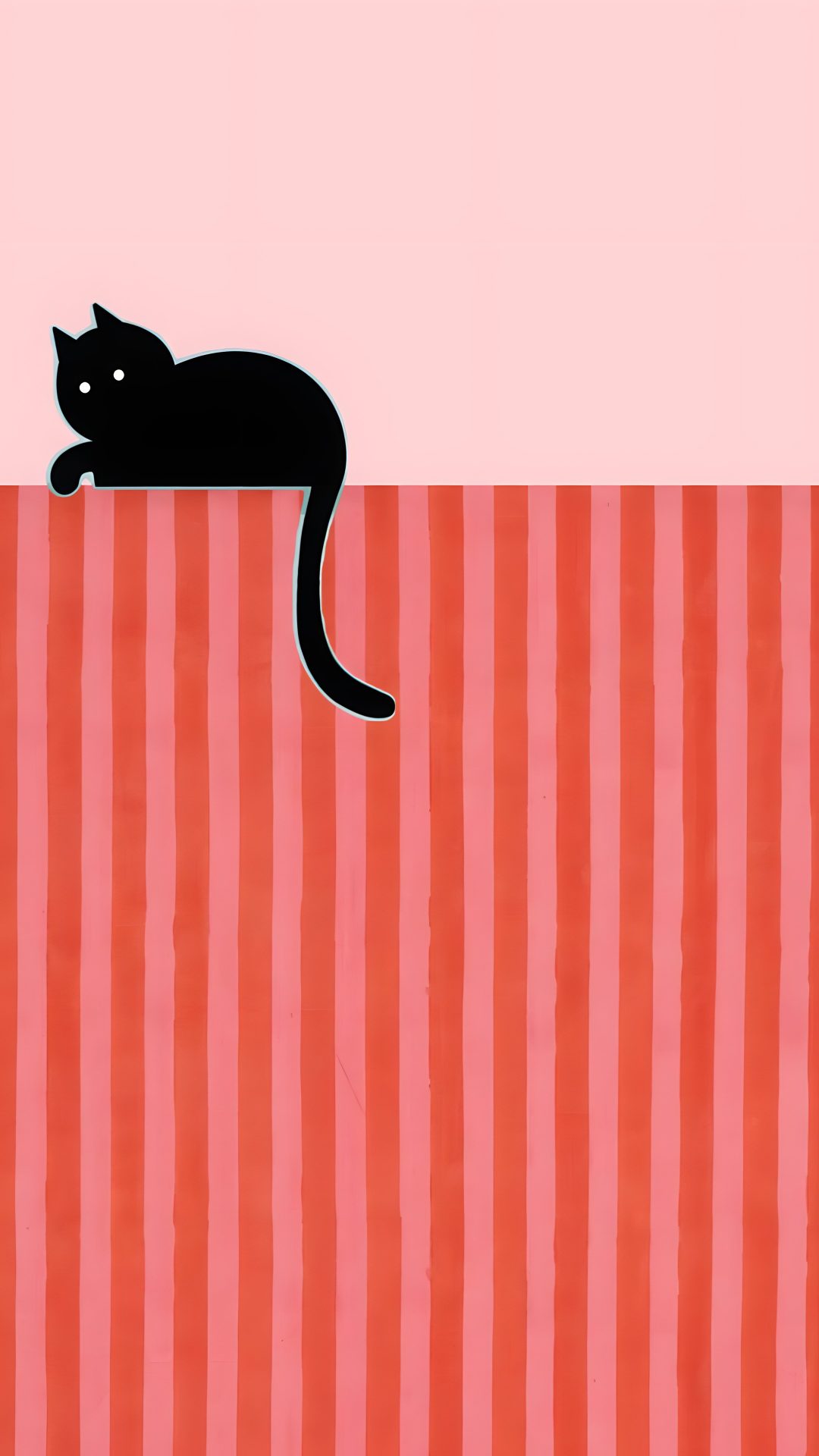 a black cat sitting on top of a red and white striped wall Halloween Cat Stripes Stripes, light coral