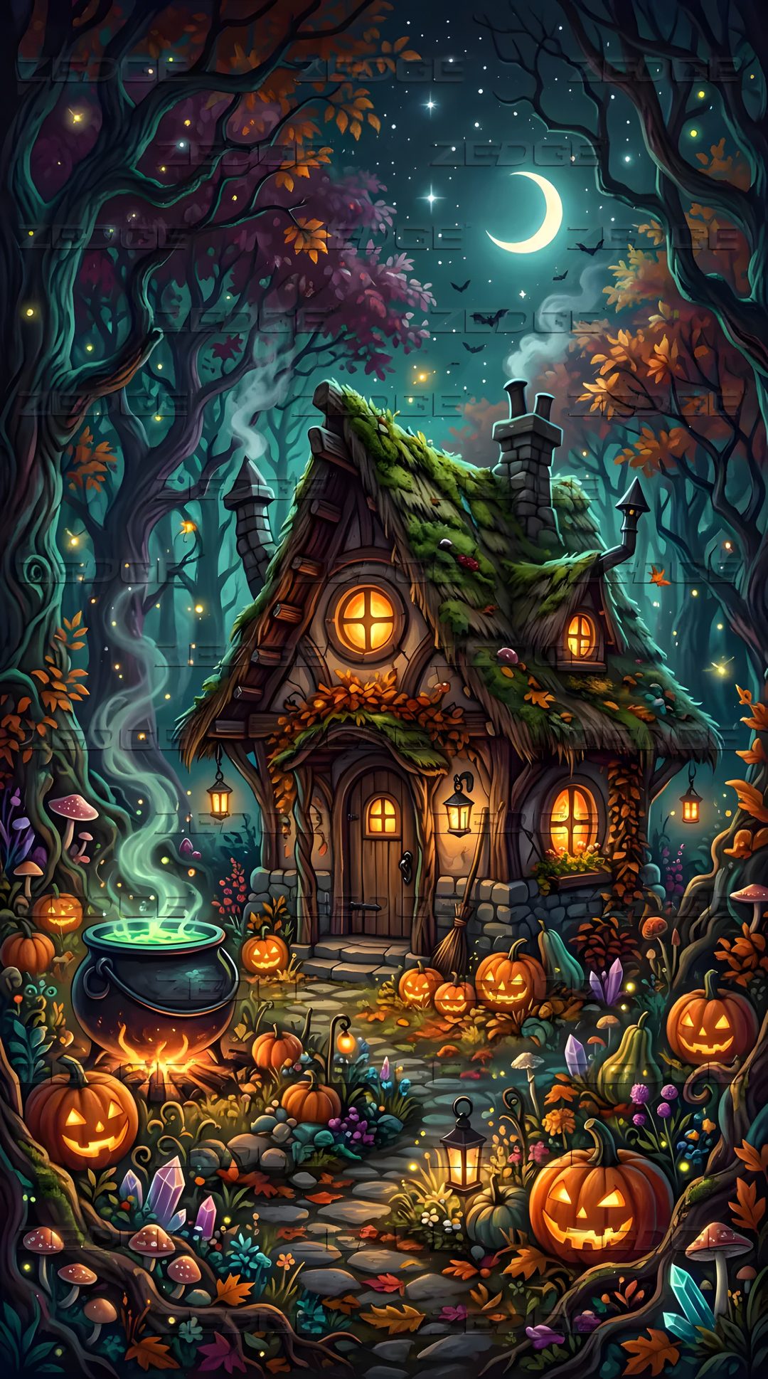 a house in the woods with pumpkins on it Halloween Art dark slate gray