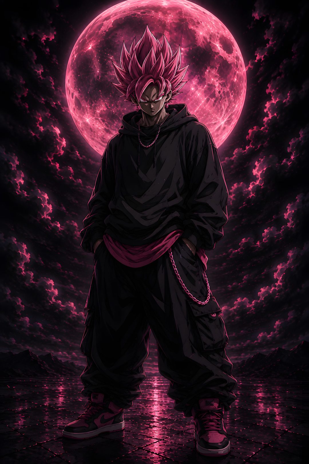 a man standing in front of a full moon with his hands on his hipss Goku Black Halloween 4k black