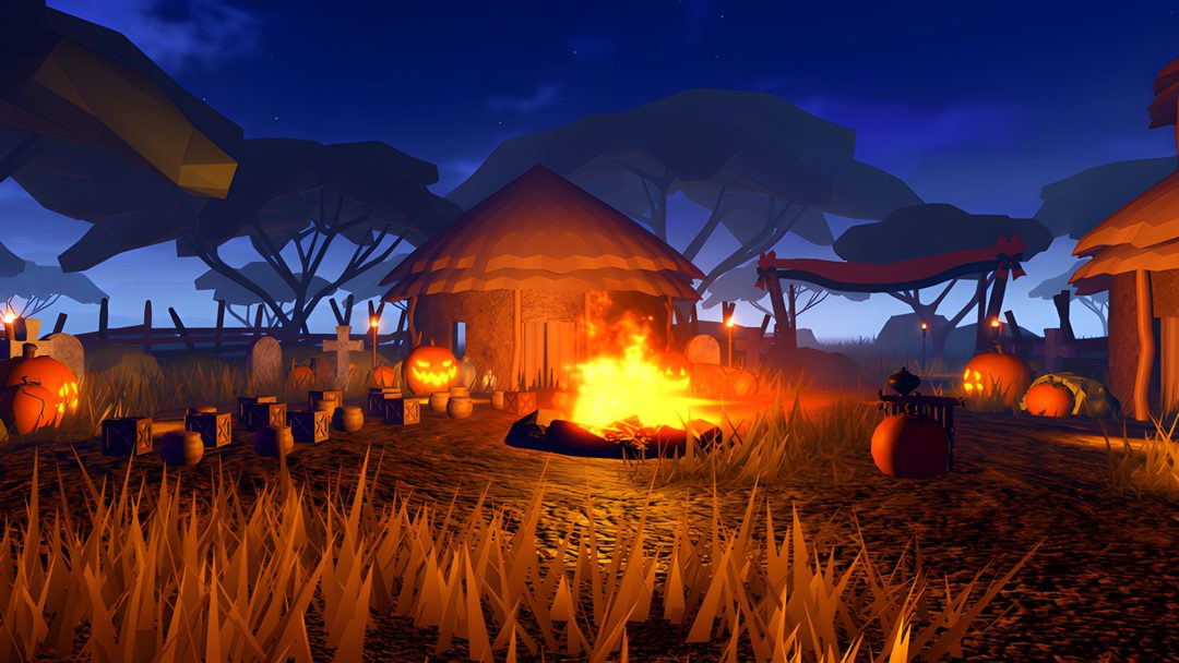 an animated scene with pumpkins around a campfire Halloween Roblox Old House, Halloween Roblox, Old Things, Halloween, dark slate gray