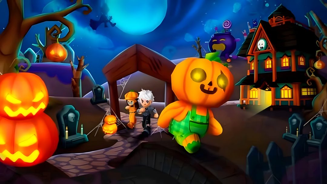 an animated halloween scene with pumpkins and jack - o'- lanterns Halloween Pumpkin Brawl Custom black