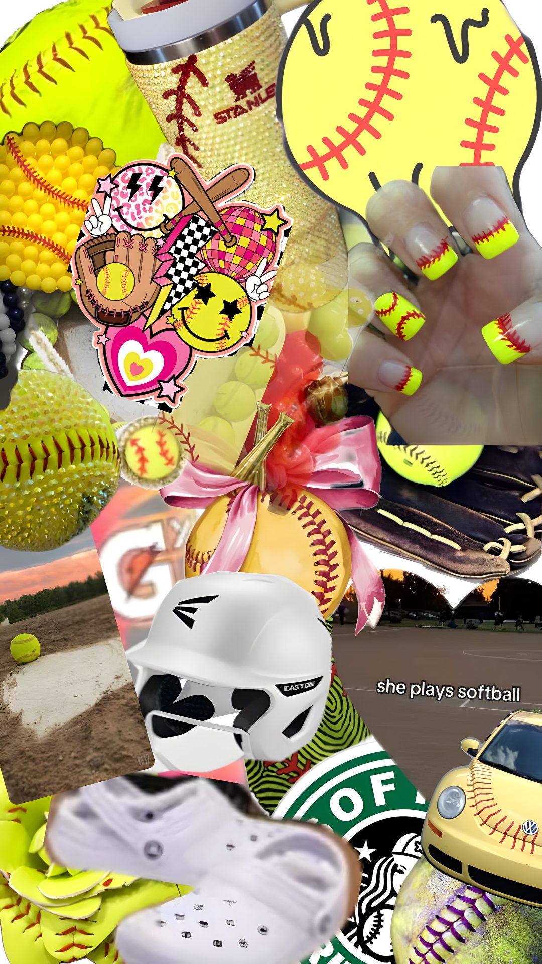 a collage of sports related items including baseball gloves, mitts, and balls Halloween Softball The Lorax, Softball Quotes, Softball Fun, Softball, dark khaki