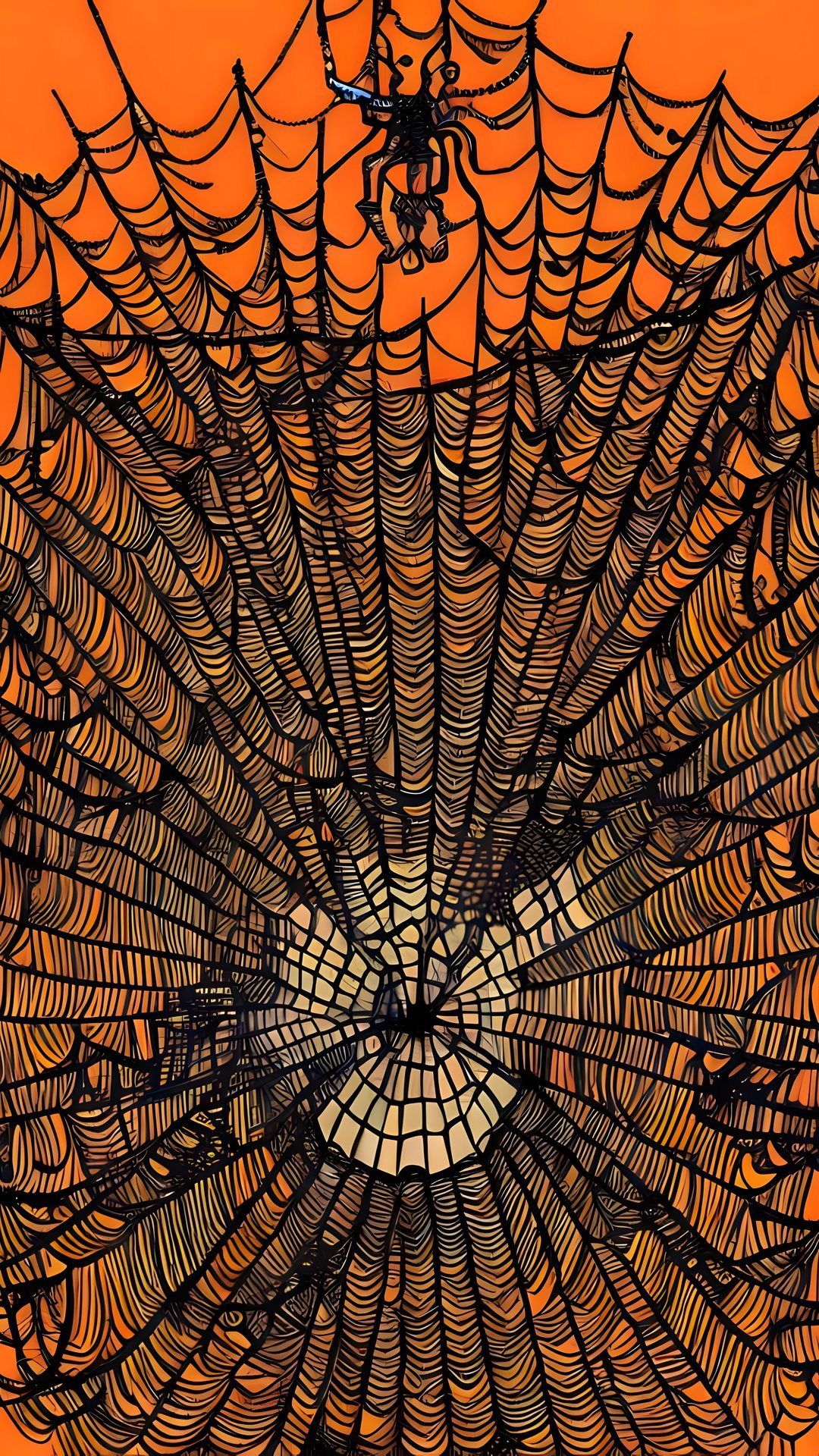 a spider web is shown in front of an orange background Halloween Spiders At University Of Texas saddle brown