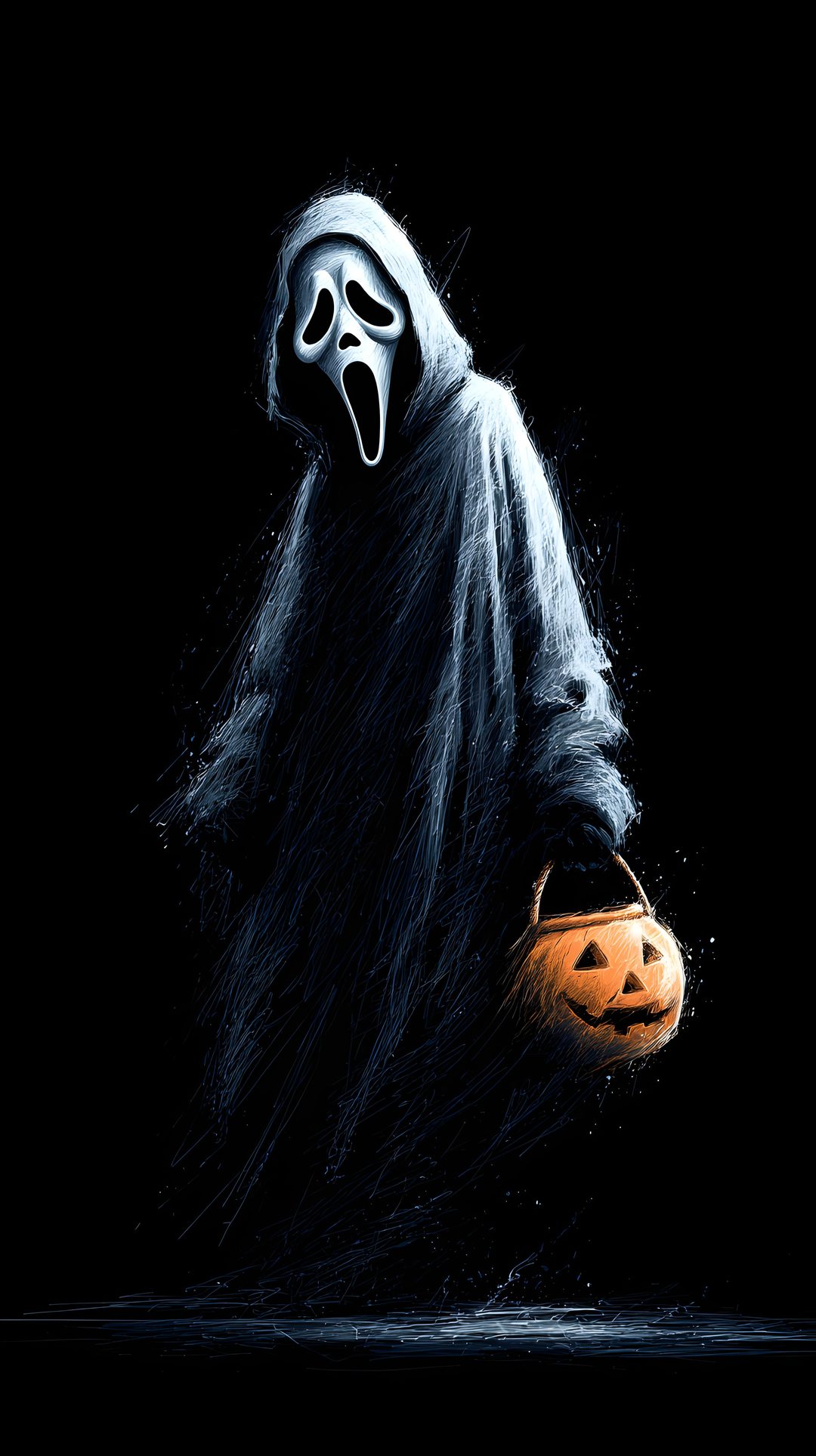 a ghost with a pumpkin in his hand Scary Halloween Iphone black